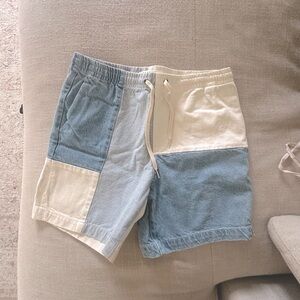 PacSun Blue and Cream white Color Block Men's denim Shorts